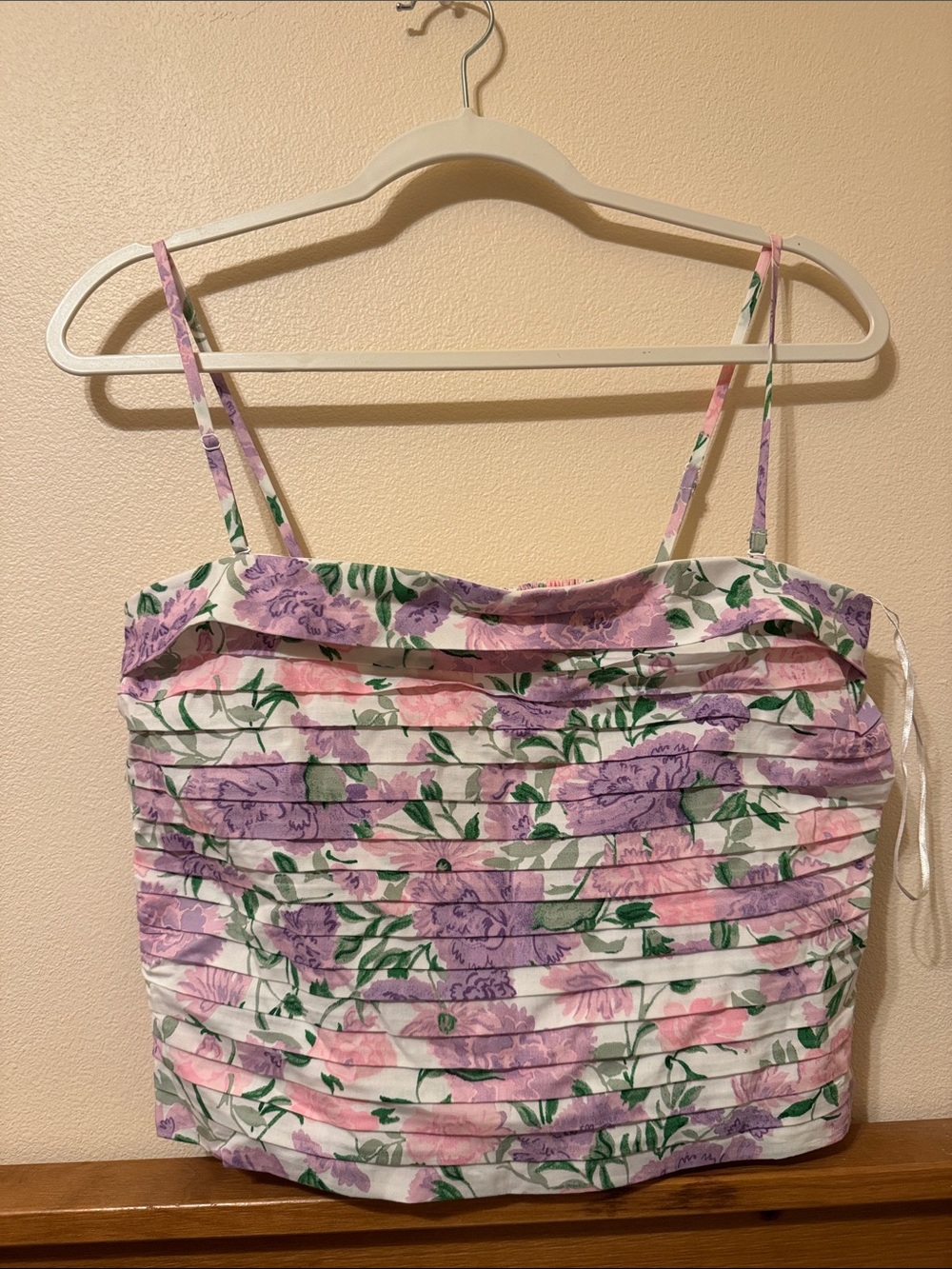 Wayf Floral Ruched Spaghetti Strap Cami in Pink & Lavender